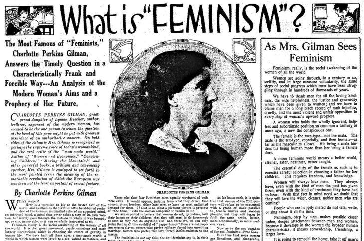 Print of a 19th century newspaper featuring Gilman. Marriage Cat Magazine -