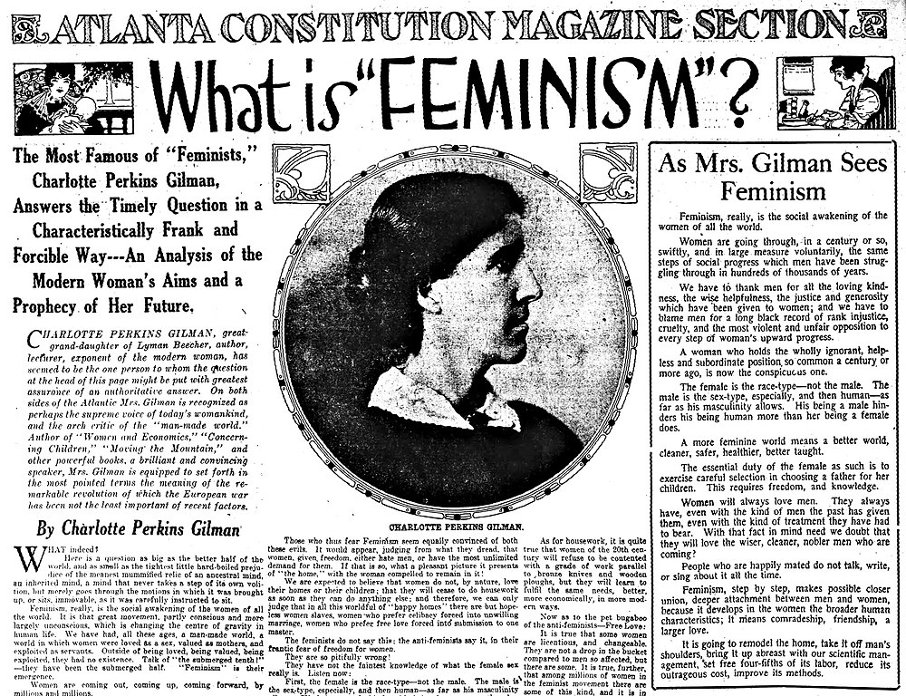 Print of a 19th century newspaper featuring Gilman. Marriage Cat Magazine -